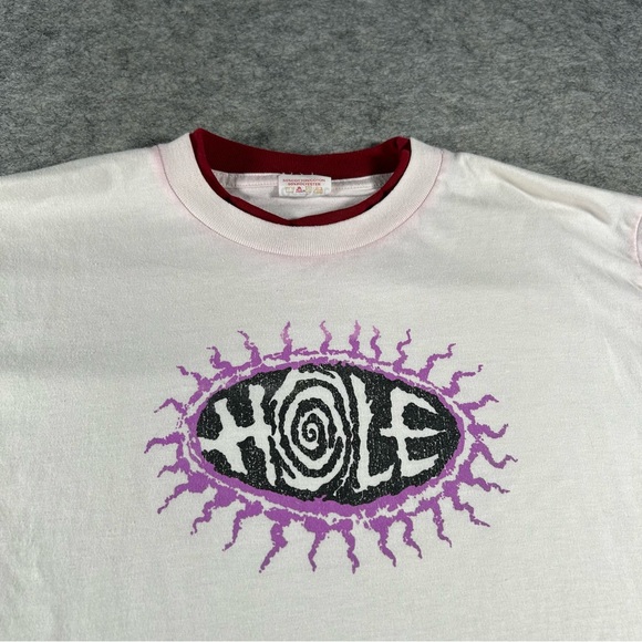 Vintage Hole Shirt Mens Large White Red 90s Courtney‎ Love Nirvana Logo Canadian - Picture 2 of 9